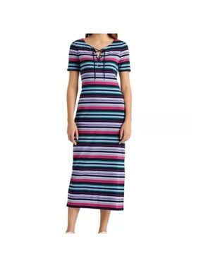 Lauren Ralph Lauren Striped Lace Up Midi Dress Size L $128